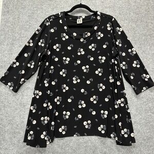 Anne Klein Womens Swing Tunic Top Poly Knit 3/4 Sleeves Black/Floral XL-1X